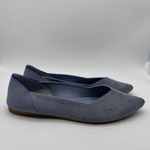 Rothy's Ballet Flat Women 8.5 The Point Shoes Blue Metallic Silver Knit Slip On‎